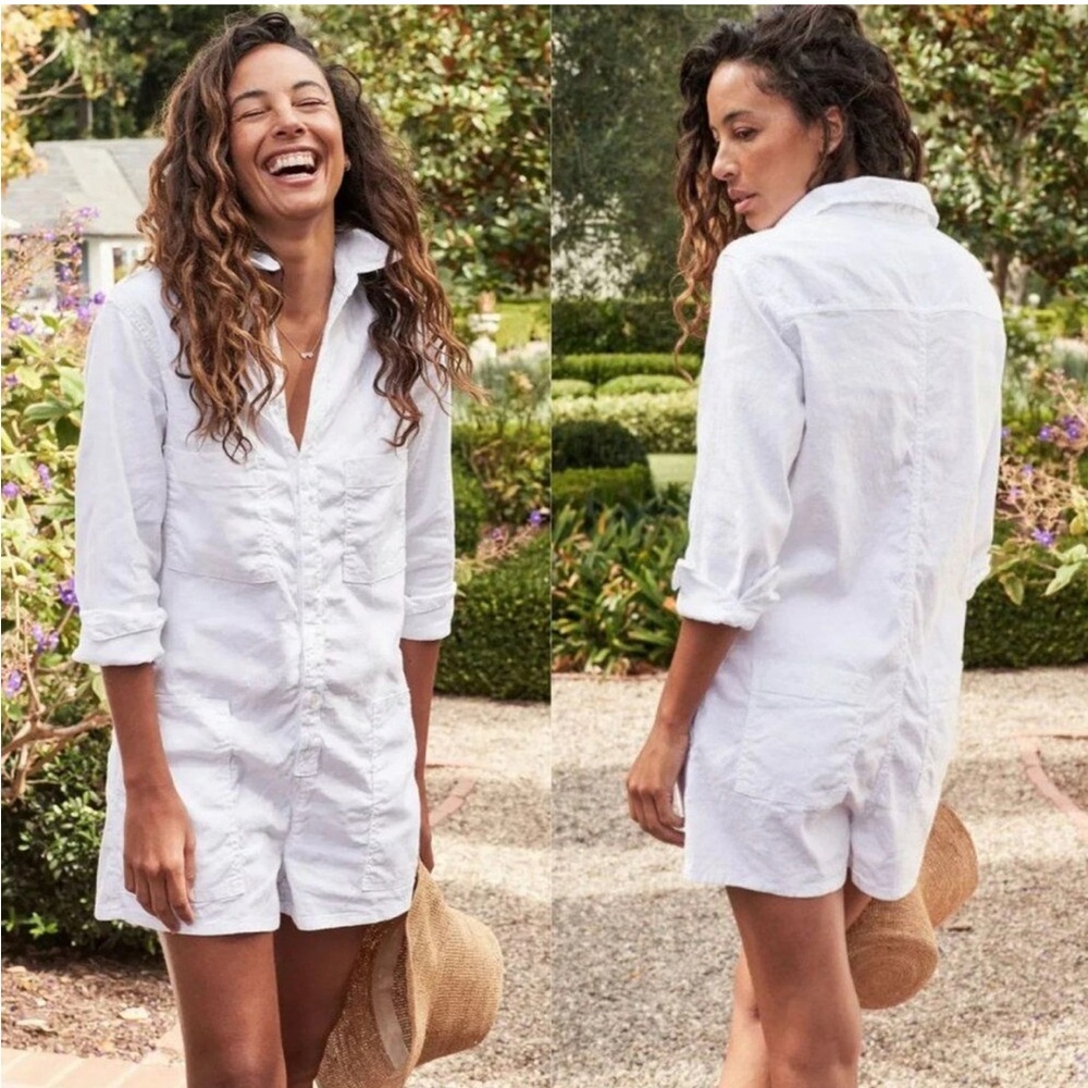 Frank & Eileen Ireland White Linen Long Sleeve Button Up Romper Playsuit Size M